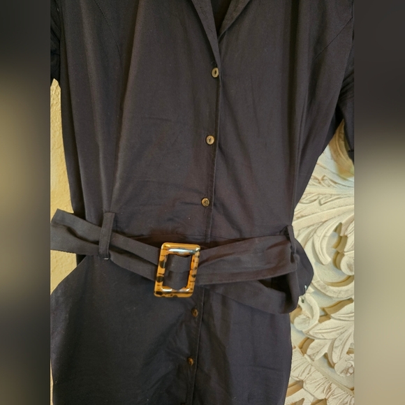 Mango Women’s Shirt Belted Button Up Navy Blue Midi Dress 8 - Picture 2 of 9